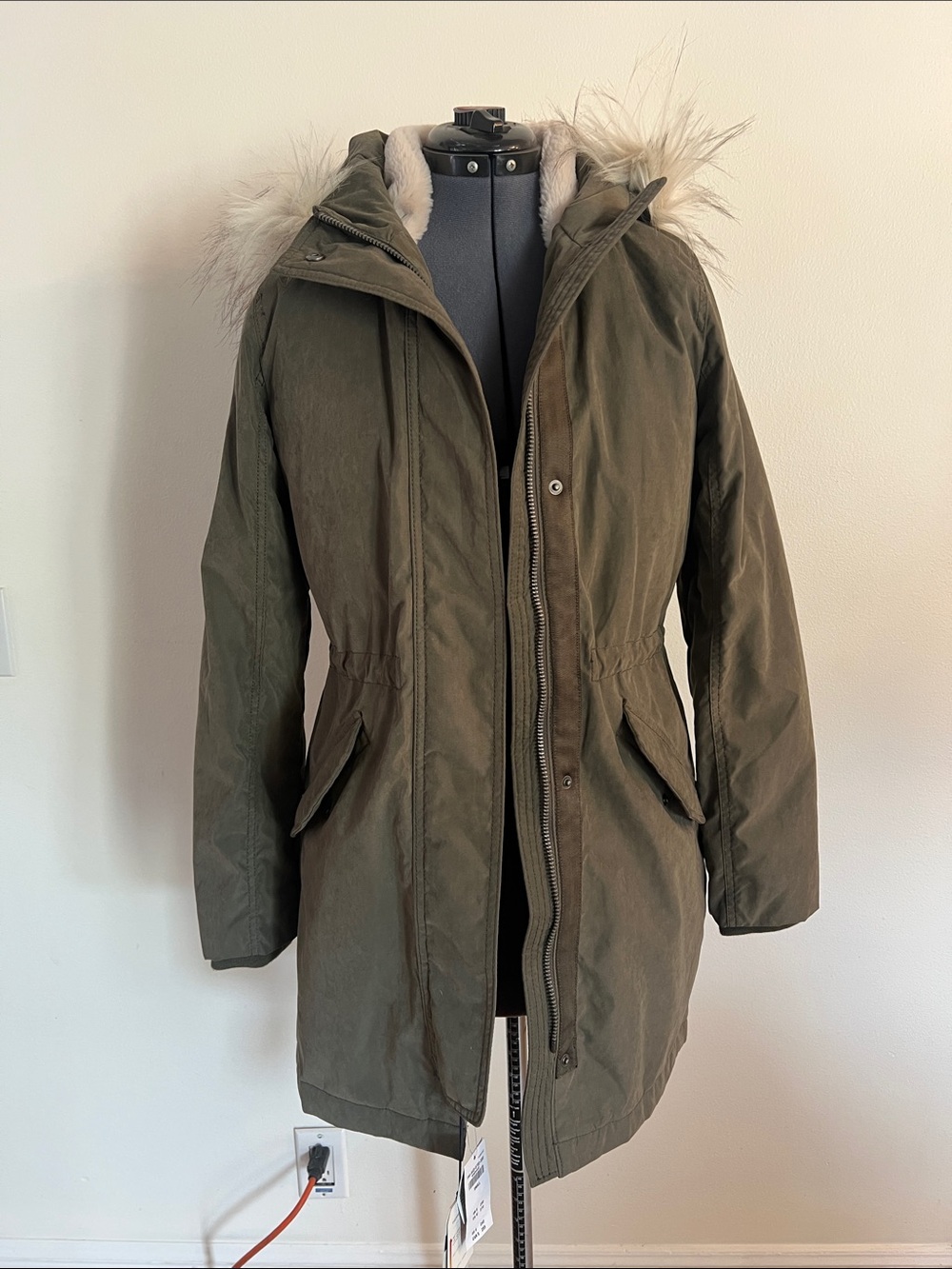 Abercrombie & Fitch Olive Green Hooded Faux-Fur Trim Parka